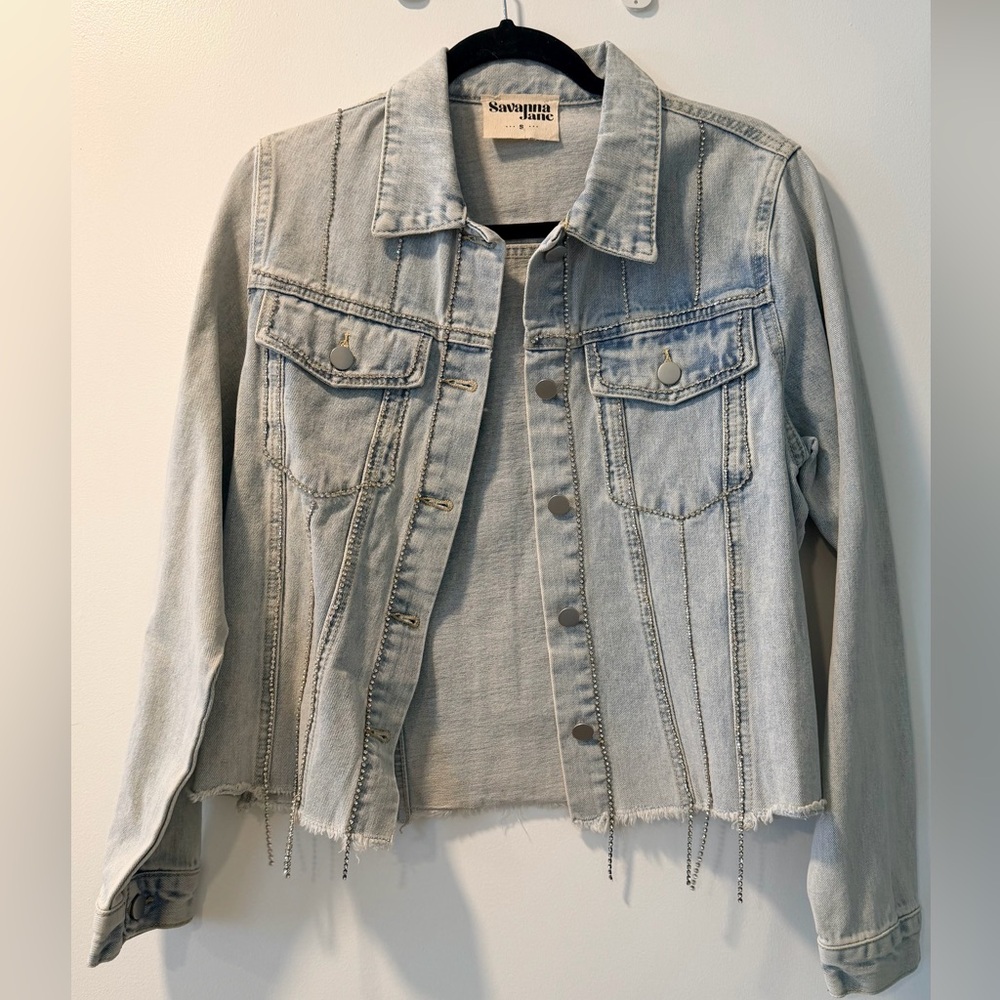Savanna Jane Light Blue Denim Jacket with Rhinestones - S